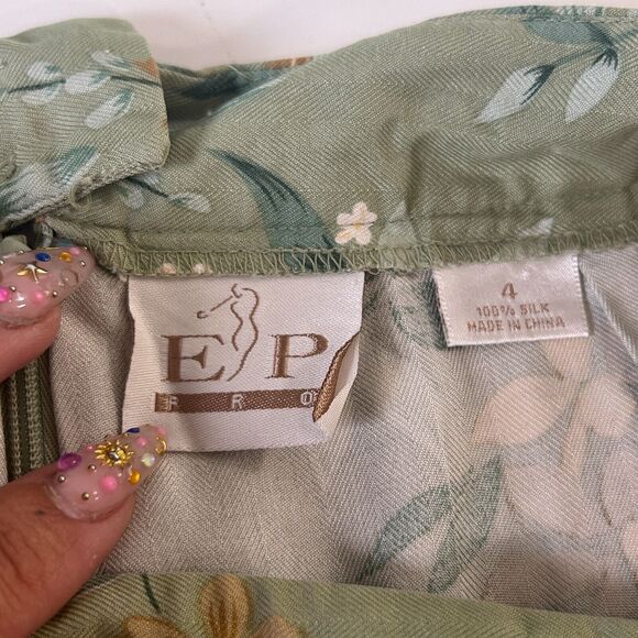 EP Pro 100% Silk Green Yellow & Cream Floral Golf Mini Skirt Skort 4 - Picture 6 of 8